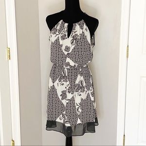 Harlow & Graham Black White Print Tie Halter Dress